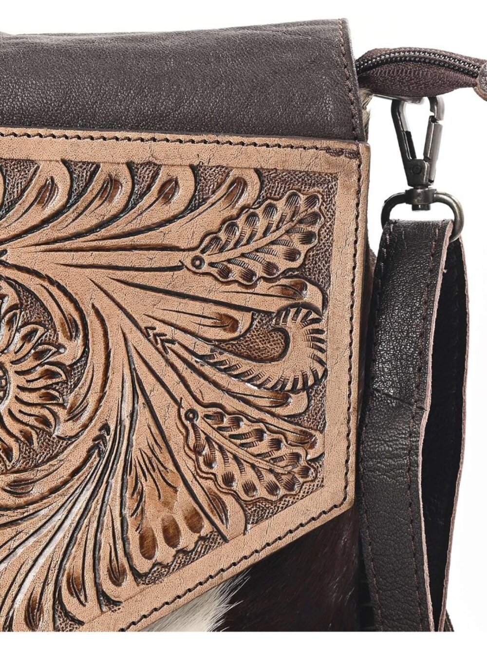 Sunset Star Crossbody Bag - Real Cowhide Hairon Women's Handbag with Leather Fri - Picture 6 of 6
